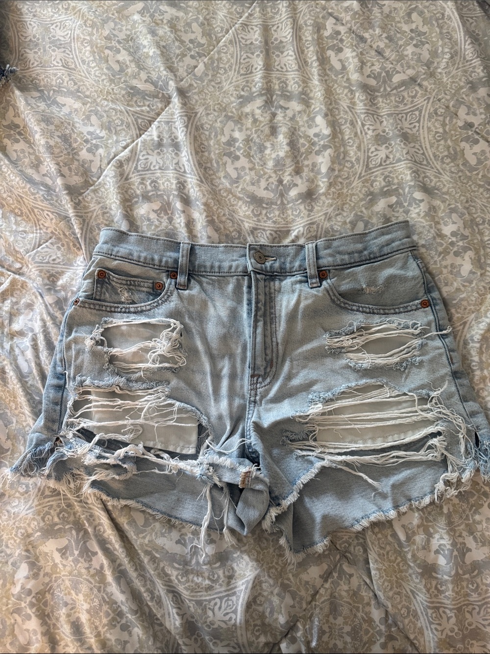 American Eagle Outfitters Light Blue Distressed Denim Shorts